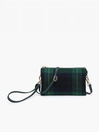 Jen & Co. Womens Riley Plaid 3 Compartment Crossbody Wristlet Bag In Green