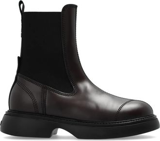 Ganni Logo Enkellaarsjes - Dames - Chelseaboots - Bruin - 37 EU - Leer - Schoenen