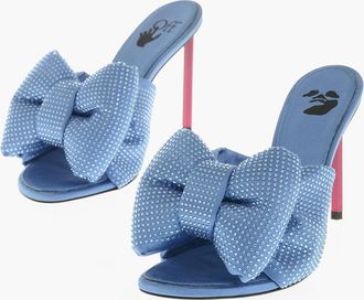 Off-white Satin and Rhinestone Mules POP ALLEN with 11cm Maxi Bow Off-White
