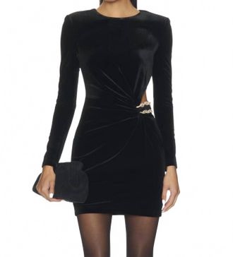 Self Portrait Velvet Embellished Mini Dress In Black