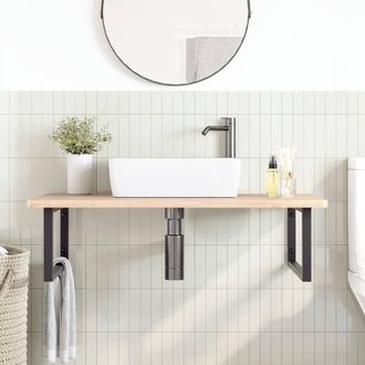 Berkfield Home Elegant Basin Shelf Wall Mounted Steel & Solid Wood Beech in Light Tan