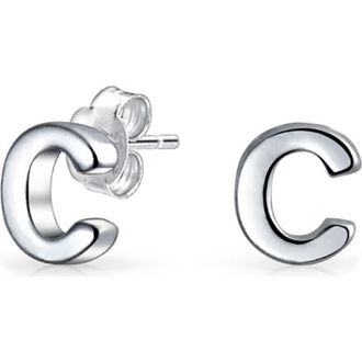 Bling Jewelry Capital ABC Minimalist Stud Earrings in Silver-C at Nordstrom Rack