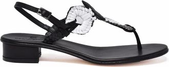 Paolo Ferrara White Black Braided Two-Tone Leather Thong Sandals