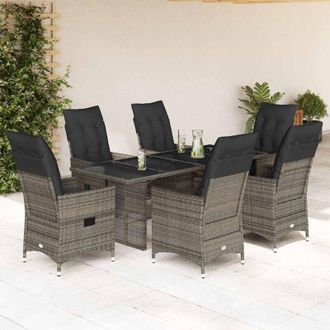 vidaXL Set Comedor Jard&iacute;n 7 Pzas Y Cojines Rat&aacute;n Sint&eacute;tico Gris Vidaxl