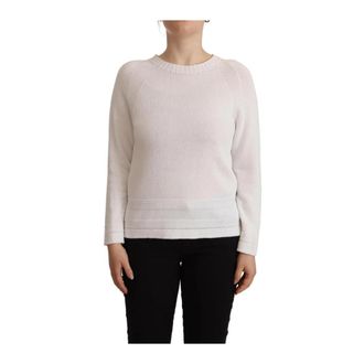 Alpha Studio Witte Katoenen Crewneck Sweater - Dames - Ronde hals truien - Wit - S - Katoen - Truien & Vesten