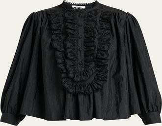 Chlo&eacute; Embroidered Ruffle Taffeta Blouse