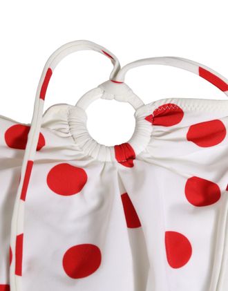 Dolce & Gabbana Womens White Polka Dot One-Piece Swimsuit Swimwear And Red Elastane Nylon Clothing