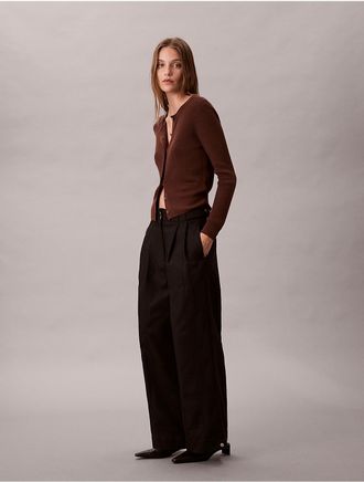 Calvin Klein Womens Adjustable Wide Leg Chino Pants - Black - 10