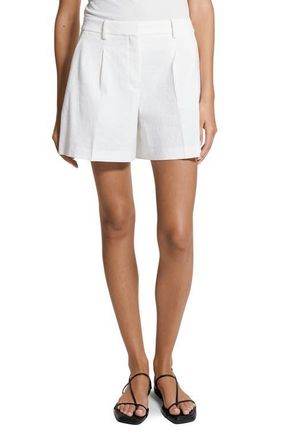 Theory Pleated Stretch Linen Blend Shorts in White at Nordstrom, Size 00