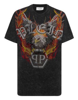 Philipp Plein Washed Kimono Cut T-Shirt Eagle Crystal