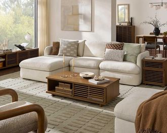 Castlery Ollie Storage Chaise Sectional Sofa Left Facing with Removable Covers and Gaslift Storage for White