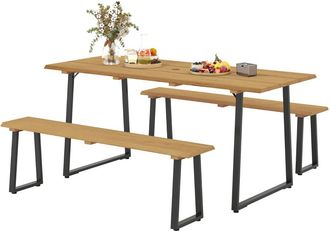 STILVORA Conjunto De Mesa Y Sillas De Jardin Con 1 Mesa De Picnic Y 2 Bancos, 6 Plazas, Madera Y Color Madera Natural