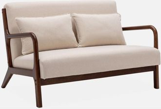 Sweeek Banco De 2 Plazas En Madera De Hevea Nogal Claro Y Tela