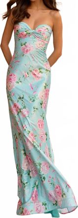 Sherri Hill Twist Top Floral Print Prom Dress Gown In Light Blue