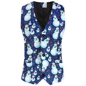 Generic Christmas Waistcoat Mens Fun Waistcoat Christmas Festive Happy Santa Claus Xmas Waistcoats V Neck Sleeveless Slim Fit Party Dress Vest Suit Navy