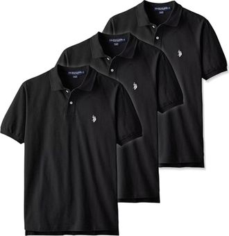 U.S.Polo Association Mens Classic Polo Shirt, Two-Button Closure Pique Polo Shirt, Summer Fashion Golf Shirt, Black/Black/Black, Large