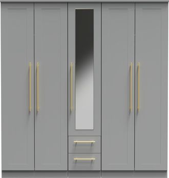 Welcome Furniture Ealing Ready Assembled Tall 5 Door 2 Drawer 1 Mirror Wardrobe in Dusk Grey - Welcome Furniture | TJ Hughes
