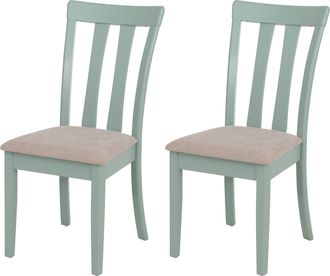 Hhg [nunca Usado] Juego De 2 Sillas De Comedor Hhg-451, Sillas De Cocina, Tela/tejido, Madera Maciza, Estructura En Color Menta, Beige