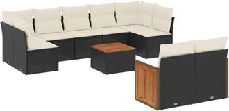 vidaXL Vidaxl - Set De Sof&aacute;s De Jard&iacute;n 10 Pzas Cojines Rat&aacute;n Sint&eacute;tico Negro