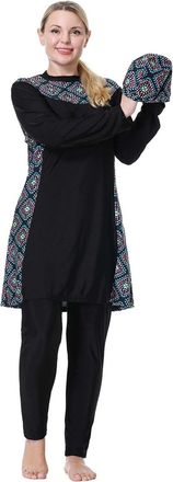 Generic Plus Size Muslim Swimsuits for Women Rash Guard Swimwear Top Pants with Hijab/Cap Teens Girls Sporty Swimming Costume Beachwear for Beach & Pool, 01-B