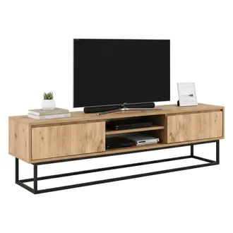 Dmora Dmora - Mueble De Televisi&oacute;n Themis, Aparador De Sal&oacute;n, Mueble Bajo Para Tv, Base De Pared Equipada, 140x40h50 Cm, Negro Y Roble, Con Embalaje Reforza