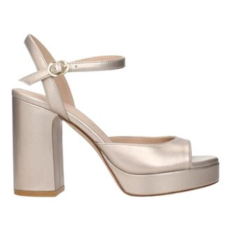 Stuart Weitzman Schoenen, Dames, Beige, 37 1/2 EU, Leer, Dayna II Platform Sandalen