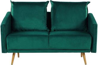 Beliani Divano in Velluto Verde 2 Posti Cuscini Sfoderabili 130 x 78 x 68 cm Maura