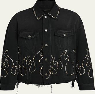 Amiri Mens Oversized Studded Flame Black Denim Jacket