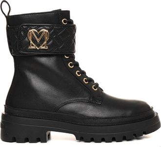 Love Moschino Leren Enkellaarsjes met Veters - Dames - Veterlaarzen - Zwart - 37 EU - Leer - Schoenen
