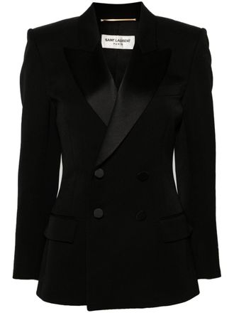 Saint Laurent peak-lapels double-breasted blazer - women - Wool/Polyester/Silk/Cotton/Spandex/Elastane - 42 - Black