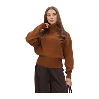 Selected Slwellie LS Knit Roll Neck - Dames - Truien - Bruin - Maat: XL Katoen