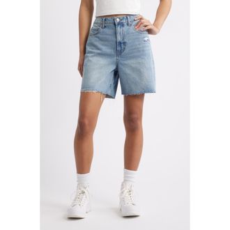 BP. Raw Hem High Waist Denim Jorts in Medium Wash at Nordstrom Rack, Size 31