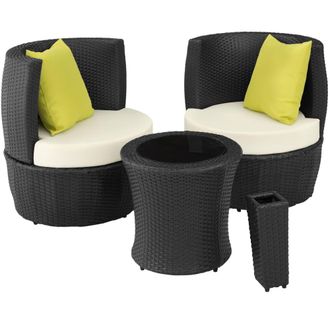 TecTake Conjunto de rat&aacute;n y aluminio, 2 sillones, 1 mesa, 1 florero, negro