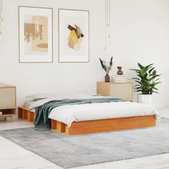 vidaXL Cama Sin Colch&oacute;n Madera Maciza De Pino Marr&oacute;n Cera 120x200 Cm Vidaxl