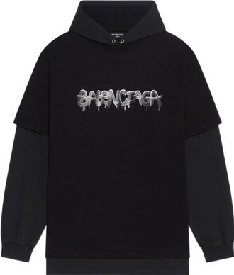 Balenciaga Slime Double Long Sleeve Hooded T-Shirt Black 681029TLVF11069