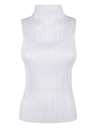 Pleats Please Issey Miyake Basics pleated funnel-neck top - women - Polyester - 3 - Grey