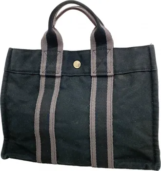 Herm&egrave;s Black Canvas Tote Bag (Pre-Owned)
