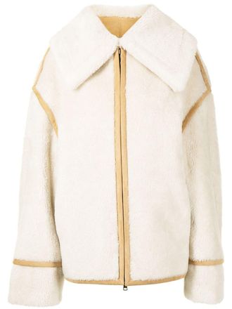GOEN.J oversize-collar pilot shearling jacket - women - Acrylic/Polyester/Wool/Polyester/Spandex/Elastane - S - Neutrals