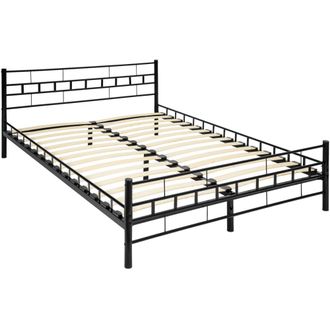 TecTake Cama con cabecero, somier, marco de acero, 200 x 140 cm, negro