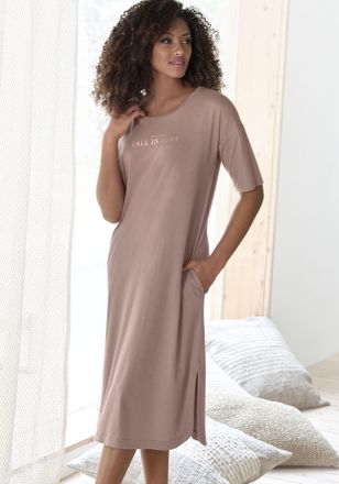 Vivance Nachthemd VIVANCE DREAMS, Damen, Gr. 32/34, N-Gr, lila (mauve), Single Jersey, Obermaterial: 100% Baumwolle, unifarben, oversize wadenlang, Rundhals, 