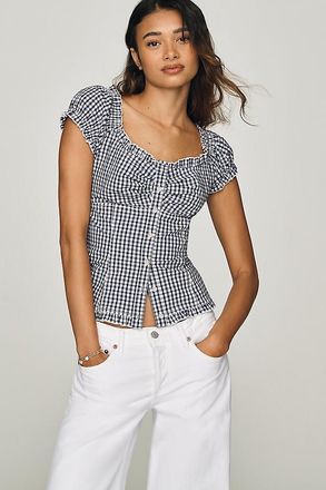 Pilcro Cap-Sleeve Waisted Blouse