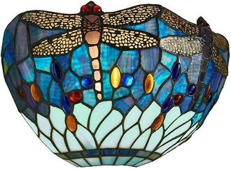Loops Tiffany Glass LED Wall Light - Dragonfly Design - Matt Black Finish - Dimmable