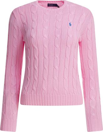 Polo Ralph Lauren Crew-Neck Cable-Knit Sweater With Logo Knitwear Rosa-Donna