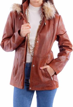 Scully Leather Jacket With Faux Fur Hood In Brown