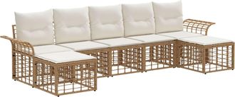 vidaXL Conjunto De Sof&aacute;s De Exterior 7 Uds. Natural Y Crema Poli&eacute;ster Vidaxl