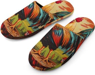 Generic Rooster Standing on A Tree Stump Mens House Slippers Slip Indoor Slipper On Shoes Warm Outdoor