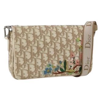 Dior Pre-owned Shoulder Bags, female, Beige, Size: ONE SIZE Pre-owned Vintage Trotter Canvas Shoulder Bag