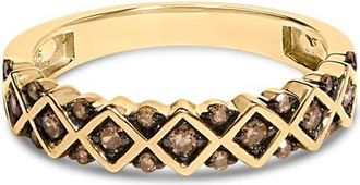 House of Brilliance 10K Yellow Gold Plated Silver 1/4 Cttw Champagne Diamond Geometric Band Ring in Yellow Gold Over Silver at Nordstrom, Size 7