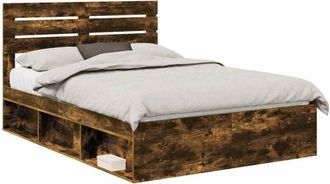 vidaXL Bed Frame Smoked Oak 140 x 200 cm Solid Pine Wood vidaXL