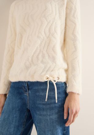 Cecil Rundhalspullover CECIL, Damen, Gr. XXL (46), creamy wei&szlig;, Strick, Obermaterial: 65% Polyamid, 23% Polyester, 12% Viskose, unifarben, l&auml;ssig geschnitte